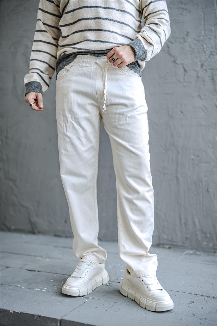 Bel Bağlamalı Baggy Pantolon Açık Krem