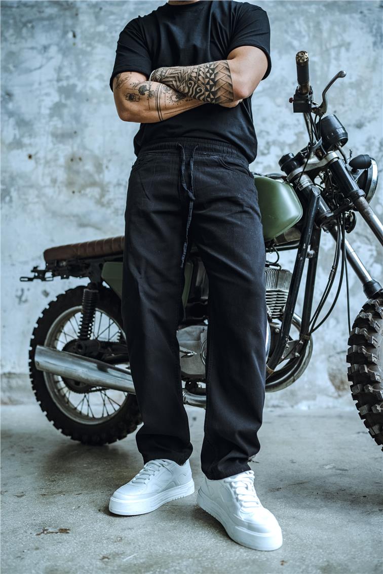 Bel Bağlamalı Baggy Pantolon Siyah