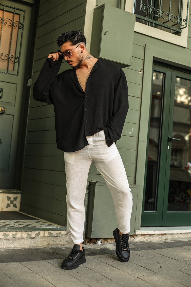 Bel Bağlamalı Keten Pantolon Beyaz · 3