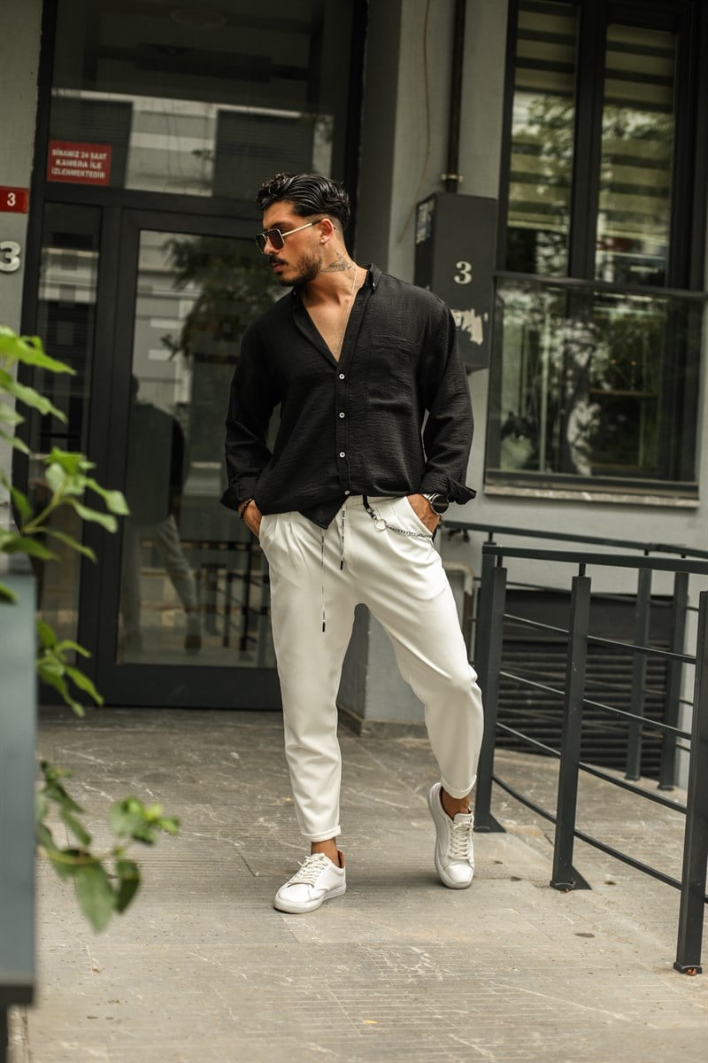Bel Detaylı Double Paça Kumaş Pantolon