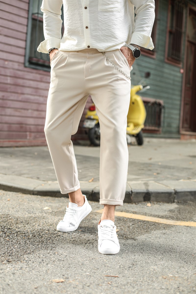 Bel Detaylı Double Paça Kumaş Pantolon