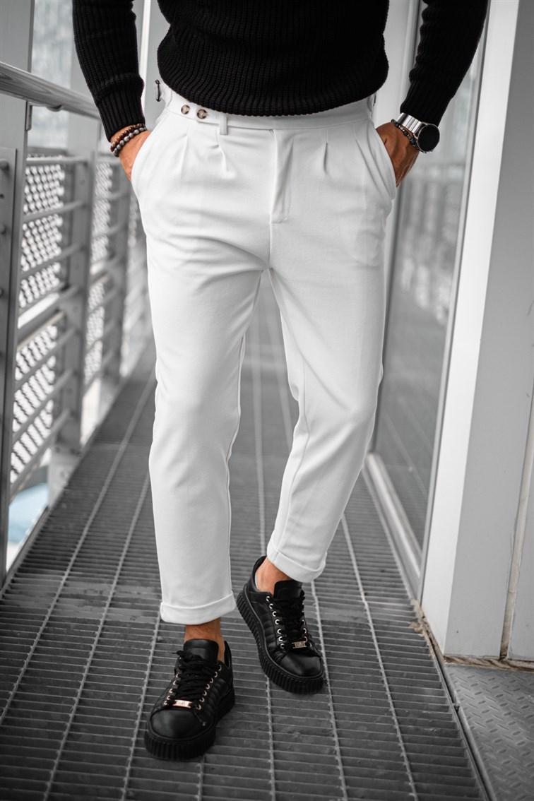 Bel Düğme Detay Double Paça Gabardin Pantolon