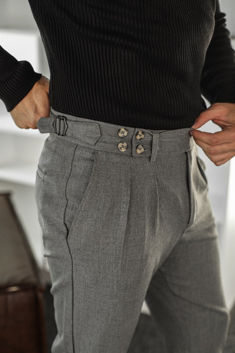 Bel Düğme Detay Double Paça Klasik Pantalon