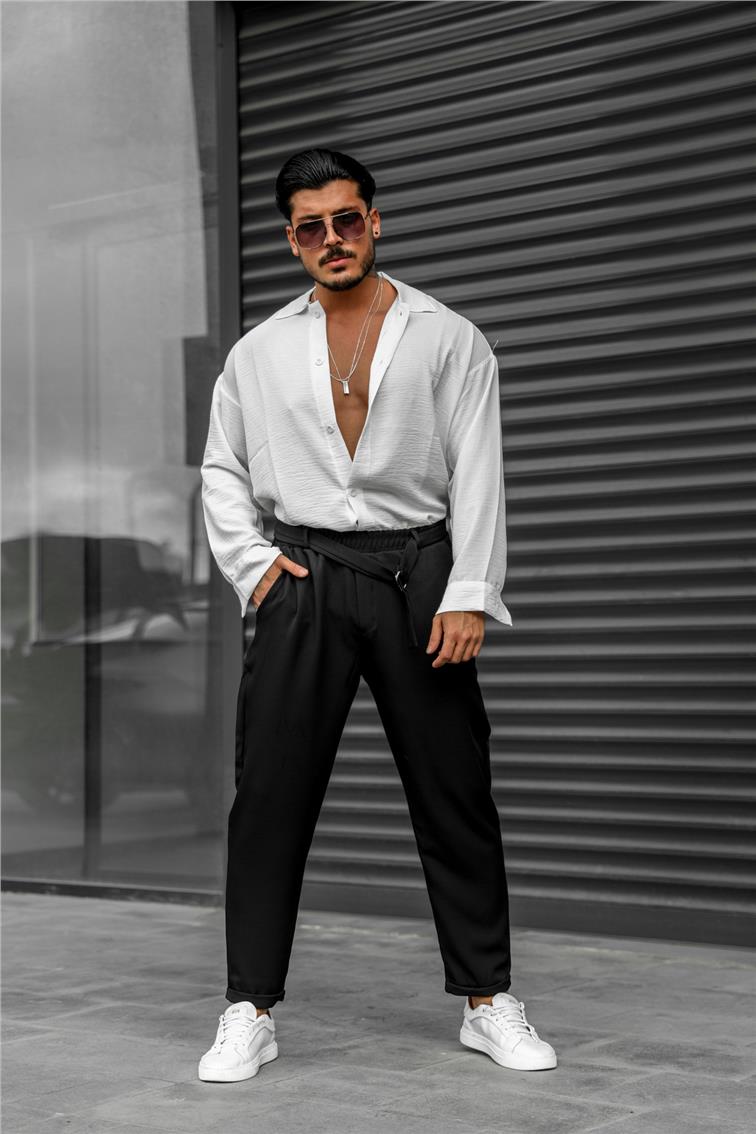 Beli Kuşaklı Basic Mom Pantolon Siyah