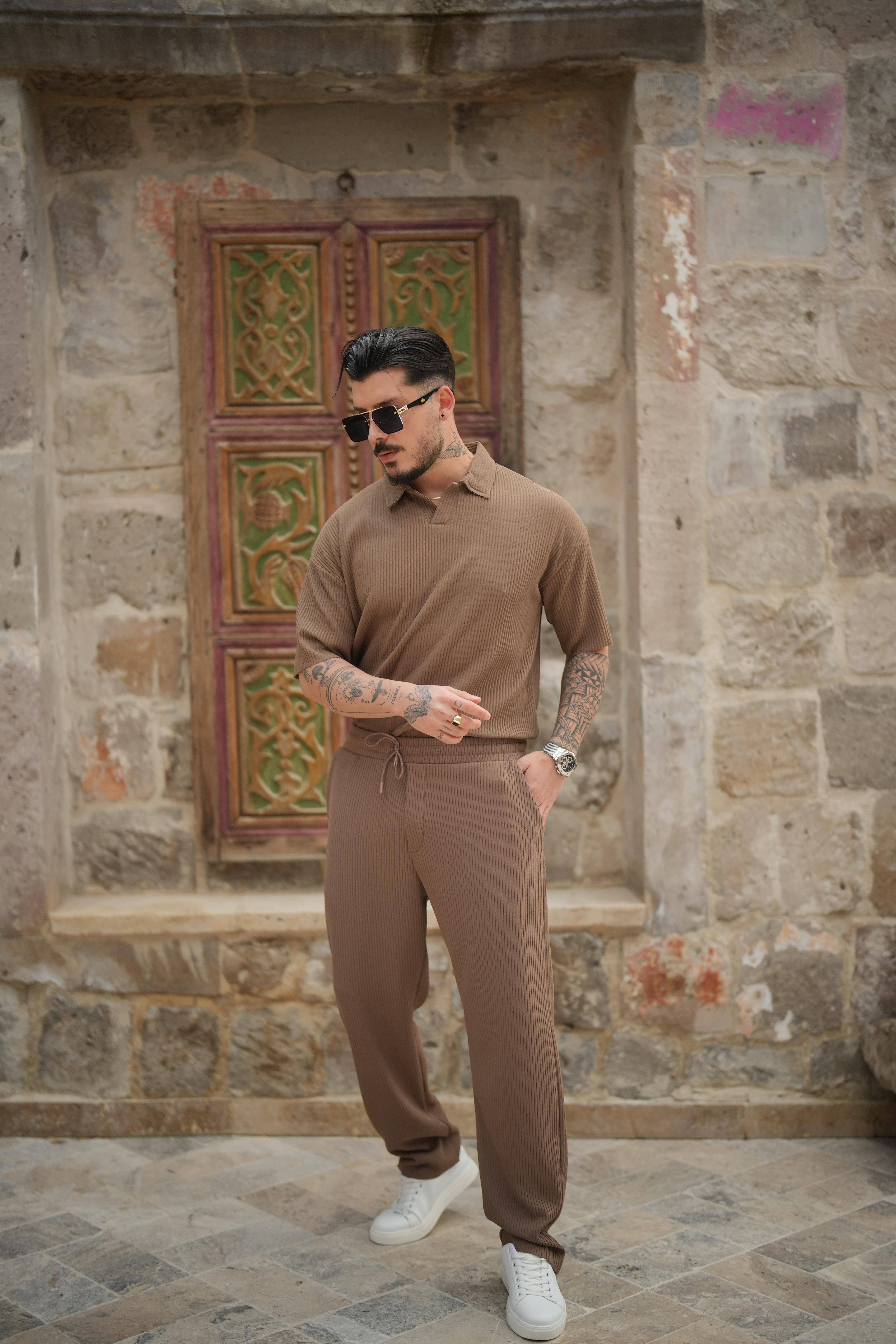 Beli Lastikli Fitilli Baggy Pantolon Kahve