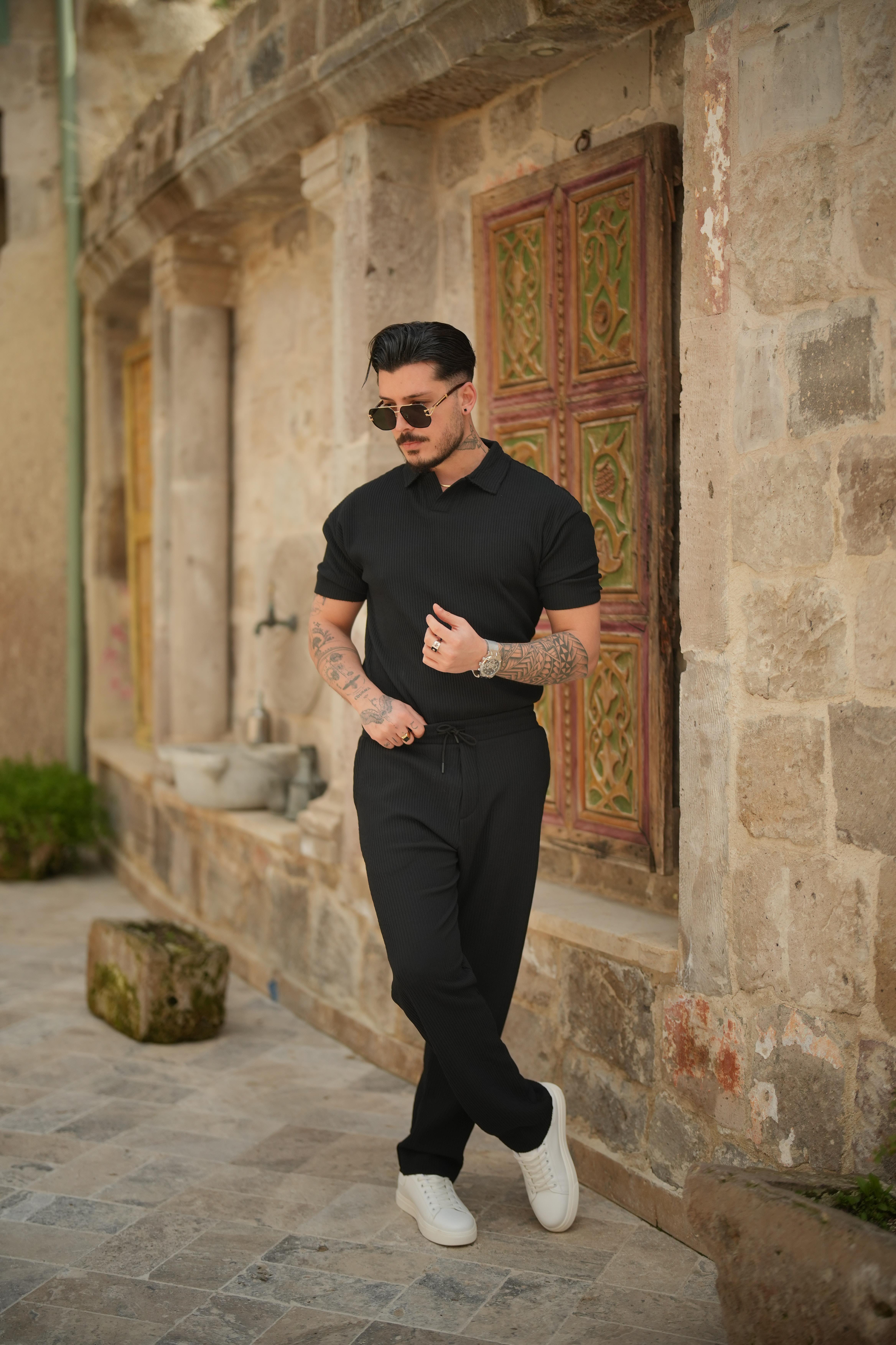 Beli Lastikli Fitilli Baggy Pantolon Siyah
