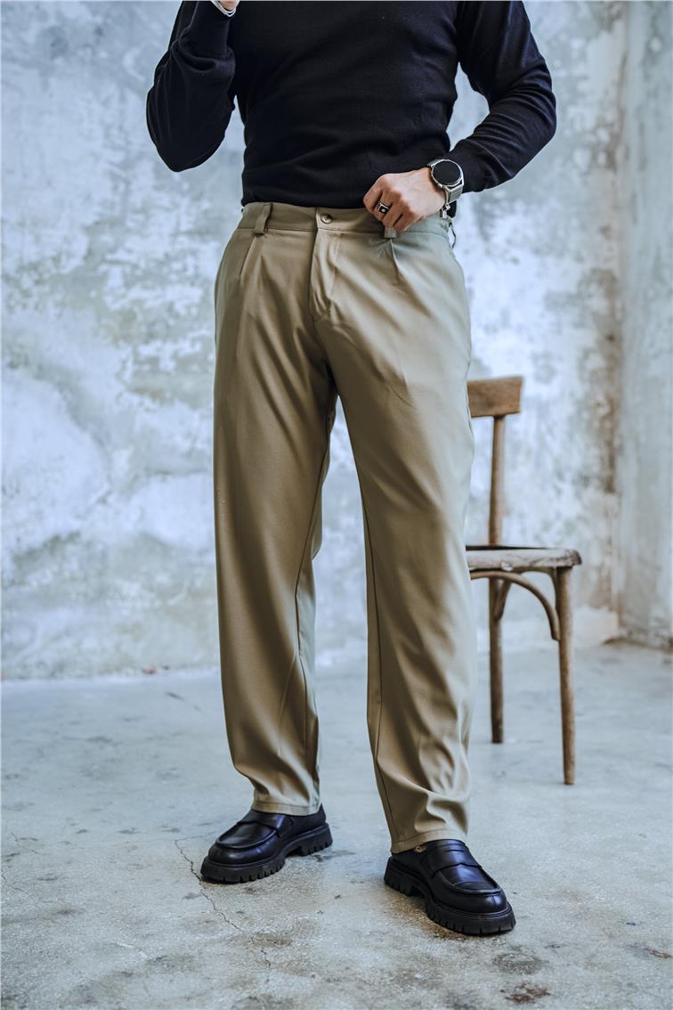 Beli Lastikli Klasik Baggy Pantolon Haki