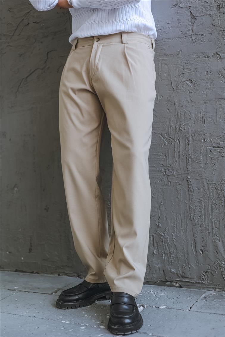 Beli Lastikli Klasik Baggy Pantolon Taş