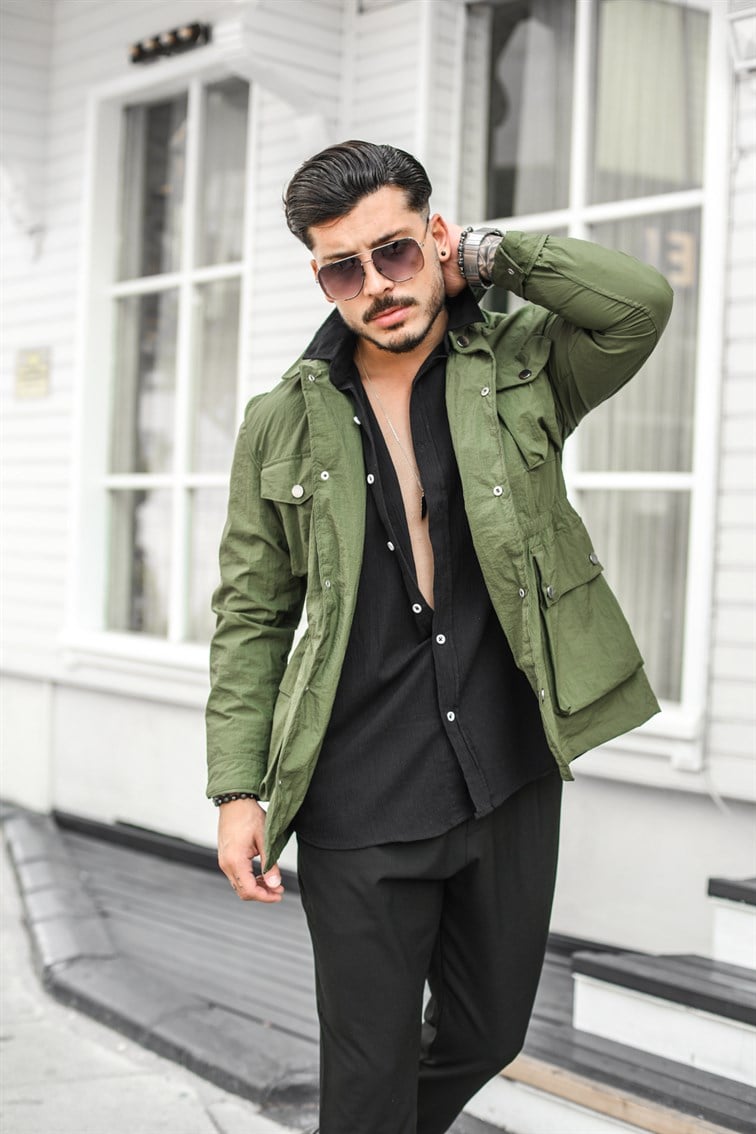Beli Lastikli Paraşüt Kumaş Ceket Haki · 3