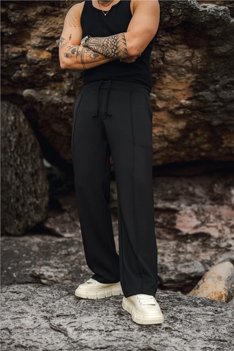 Beli Lastili Rahat Baggy Eşofman Siyah