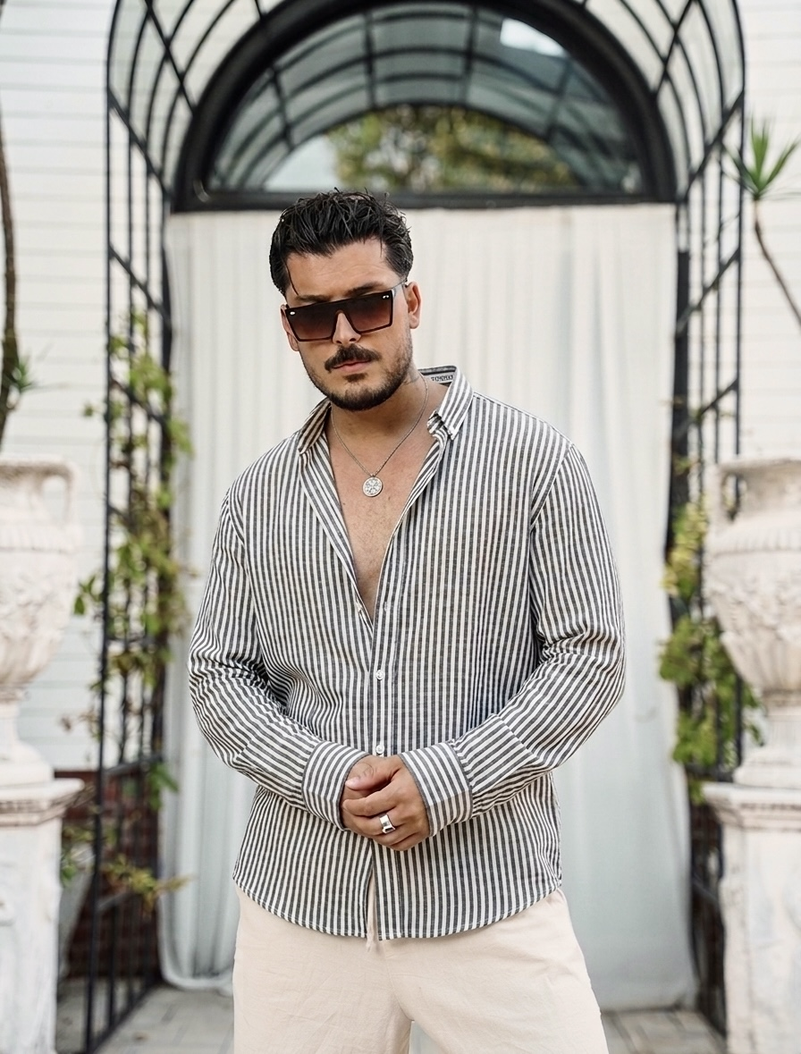 Benito Oversize Çizgili Gömlek Siyah