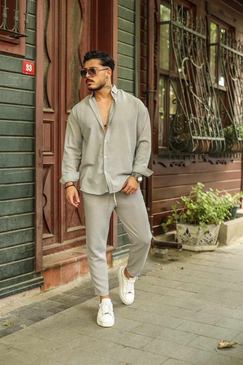 Beyaz Düğmeli Keten Oversize Gömlek