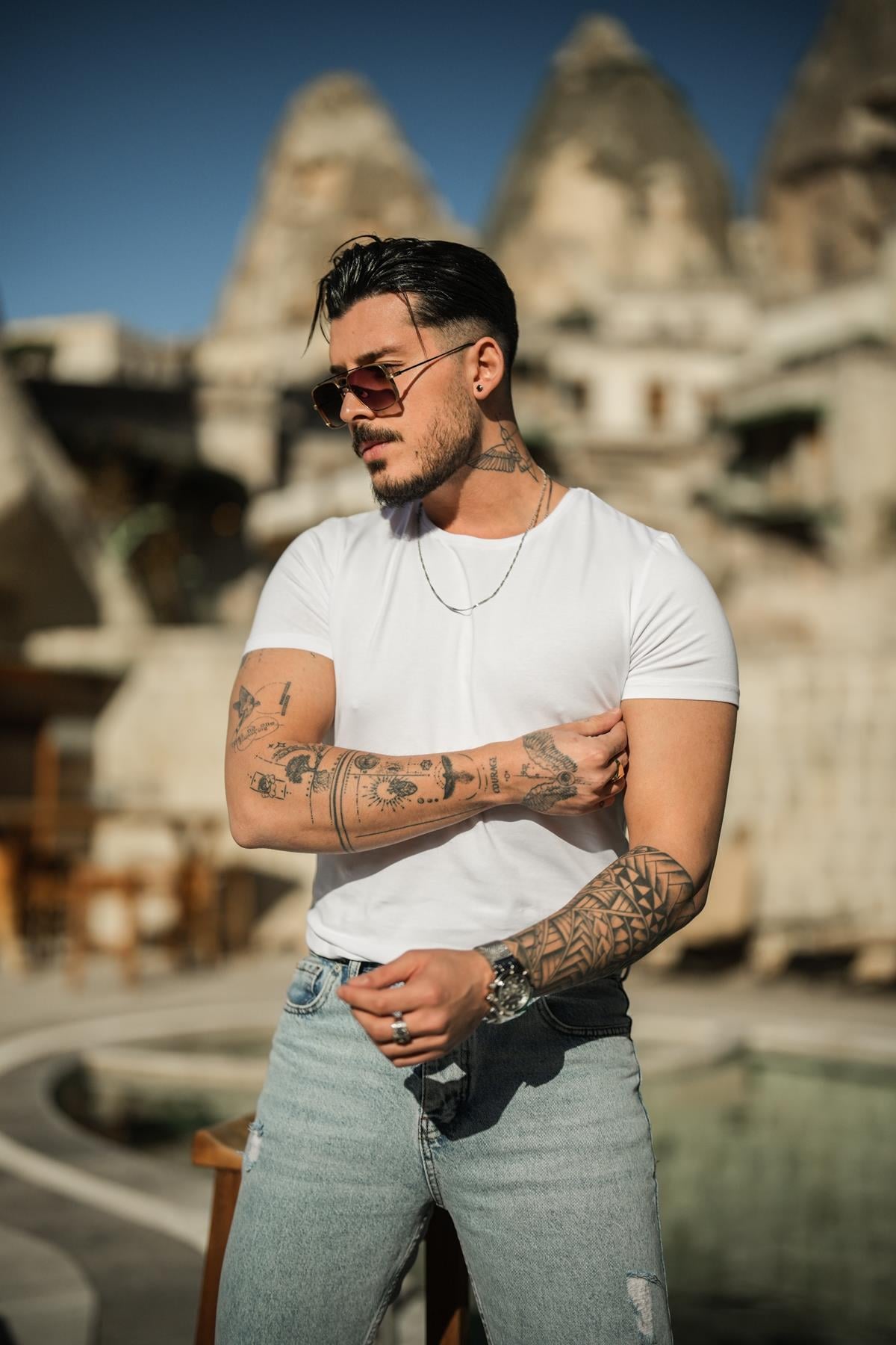Bisiklet Yaka Slim Fit T-Shirt Beyaz