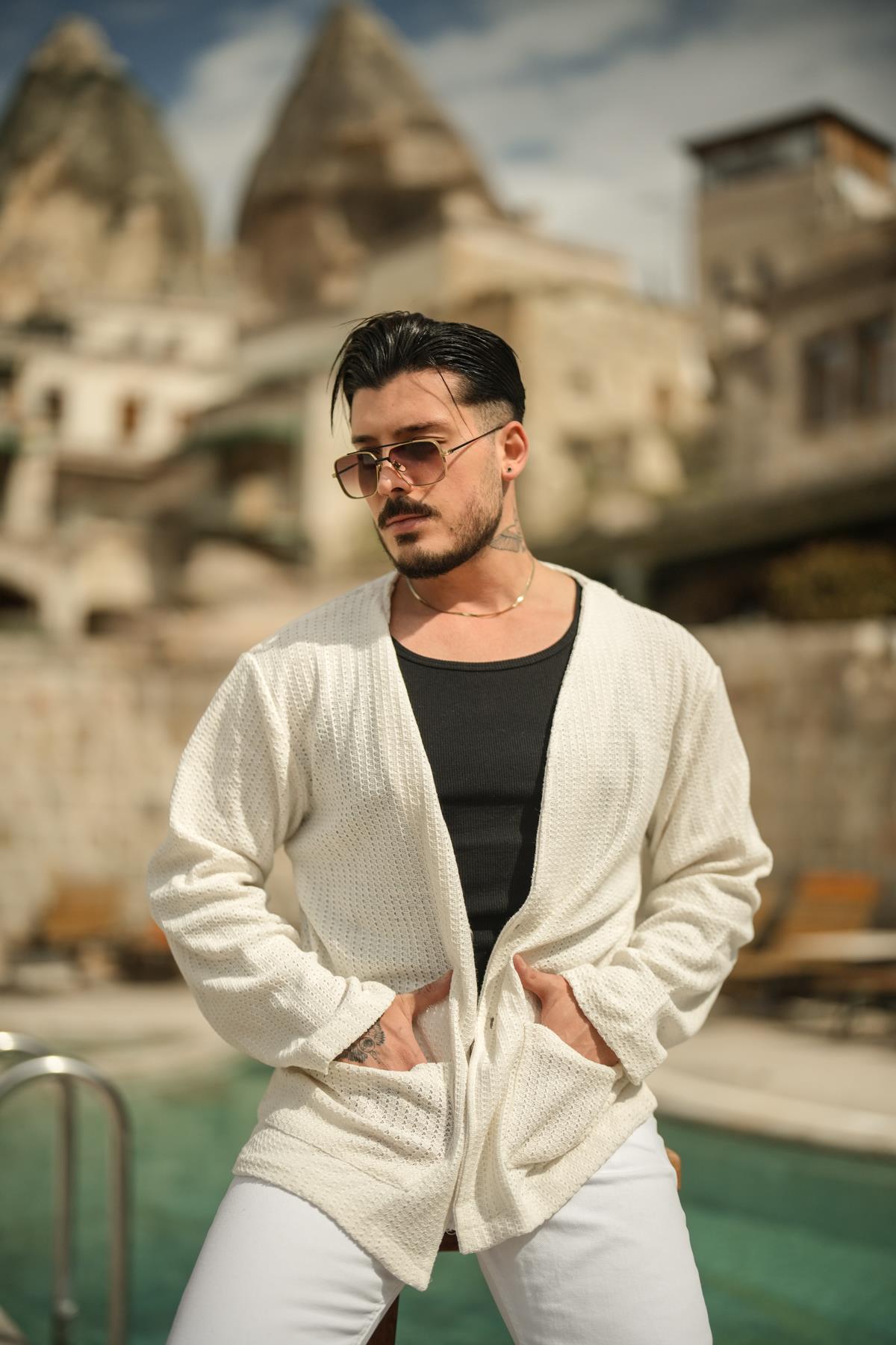 Boho Pamuklu Gömlek/Ceket Beyaz