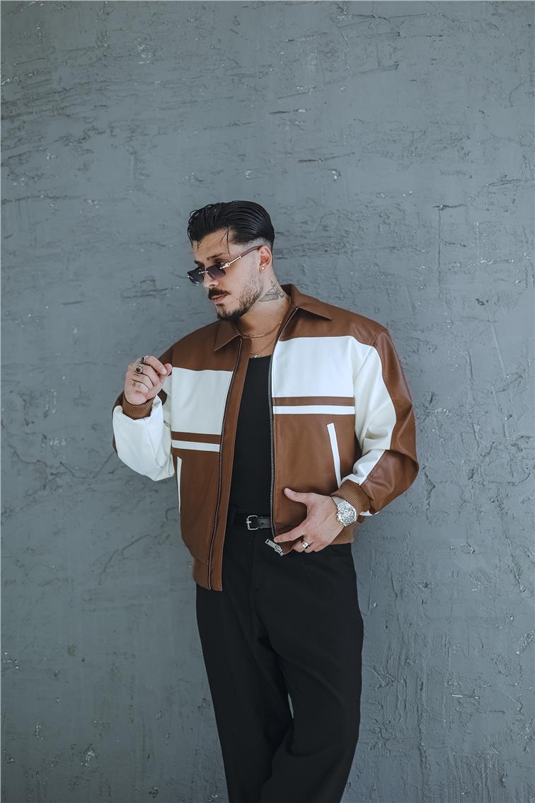 Bomber Renkli Deri Oversize Mont/Ceket Kahve