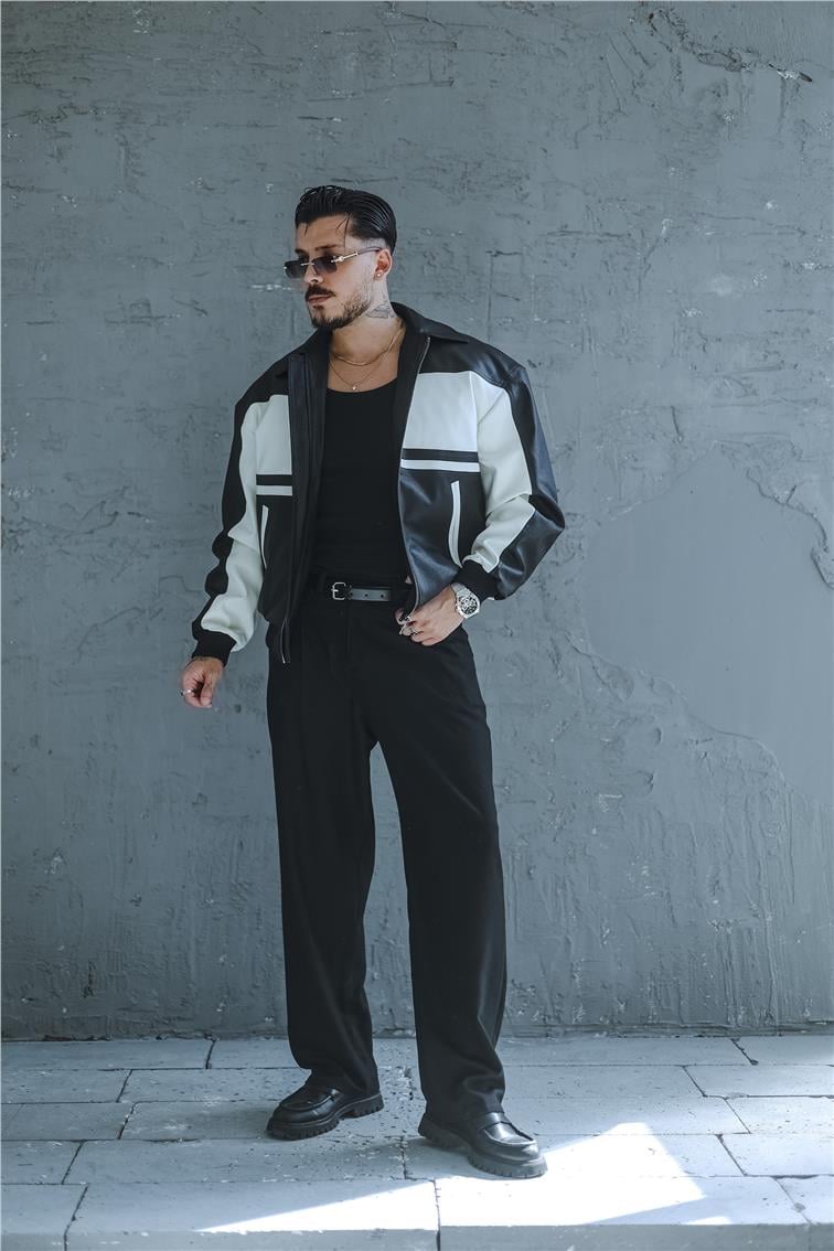 Bomber Renkli Deri Oversize Mont/Ceket Siyah