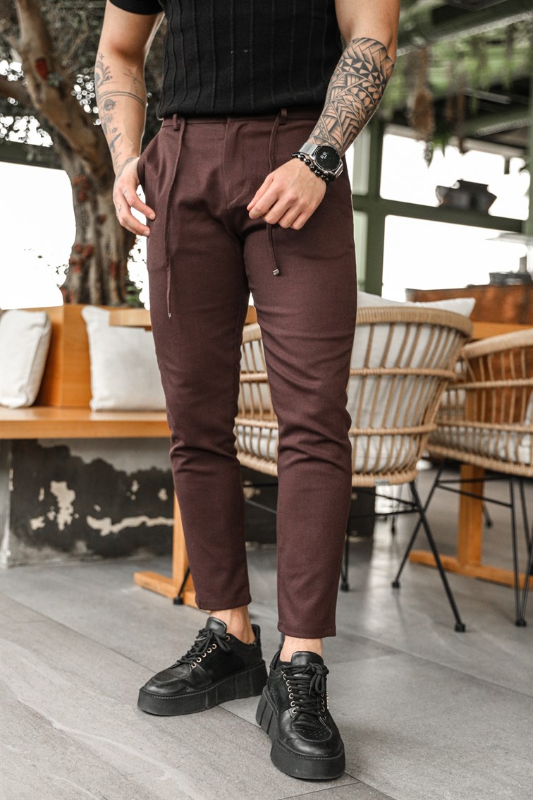 Bordo Bel Bağlamalı Pantolon