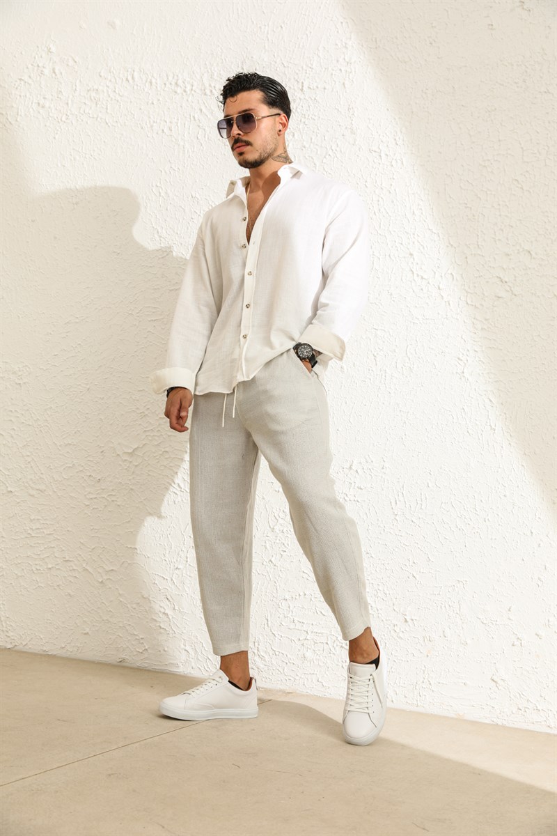 Boyfriend Örgülü Pantolon Kırık Beyaz · 2