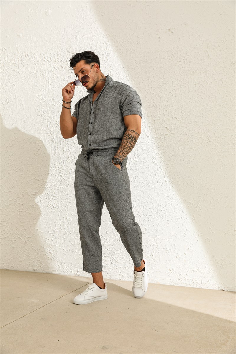 Boyfriend Örgülü Pantolon Siyah Beyaz · 2