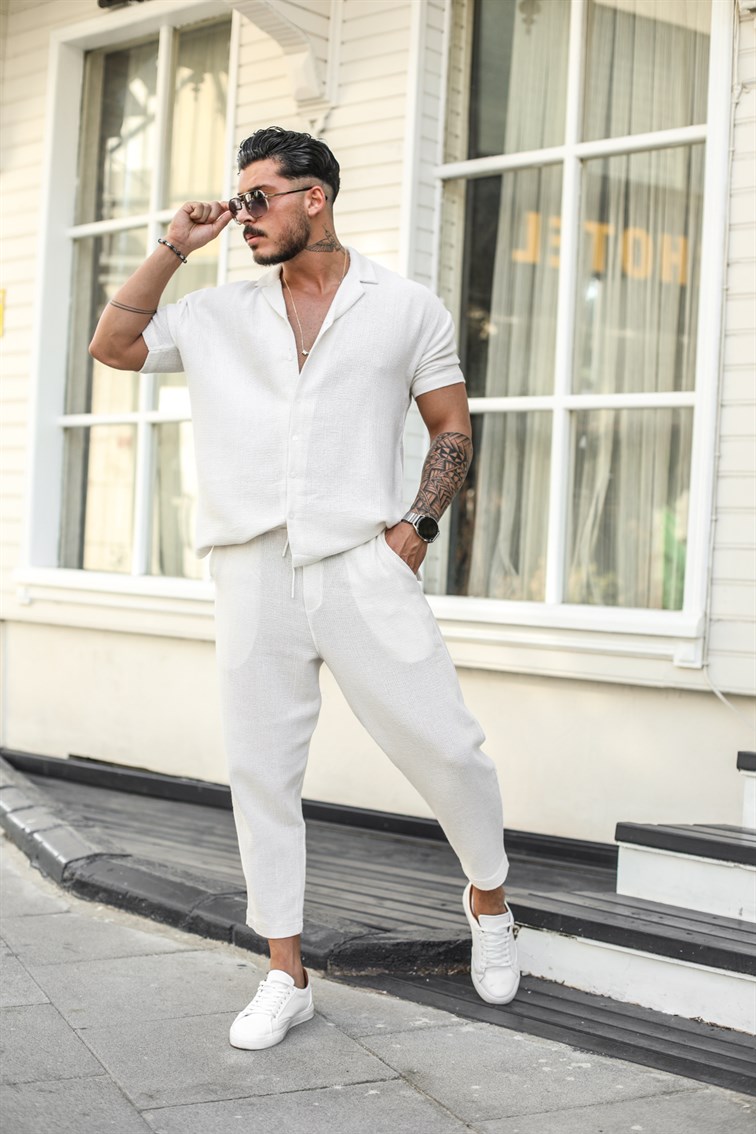 Boyfriend Örgülü Pantolon Beyaz · 2