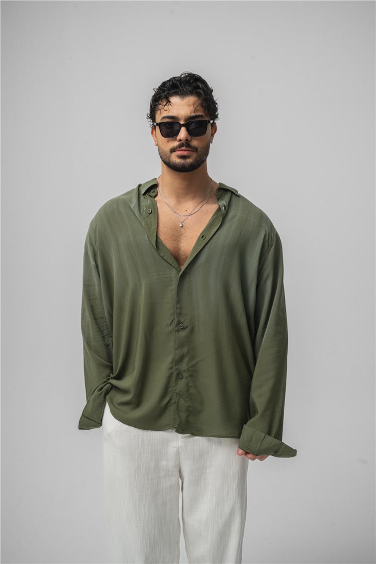 Brush Washing Oversize Gömlek Haki