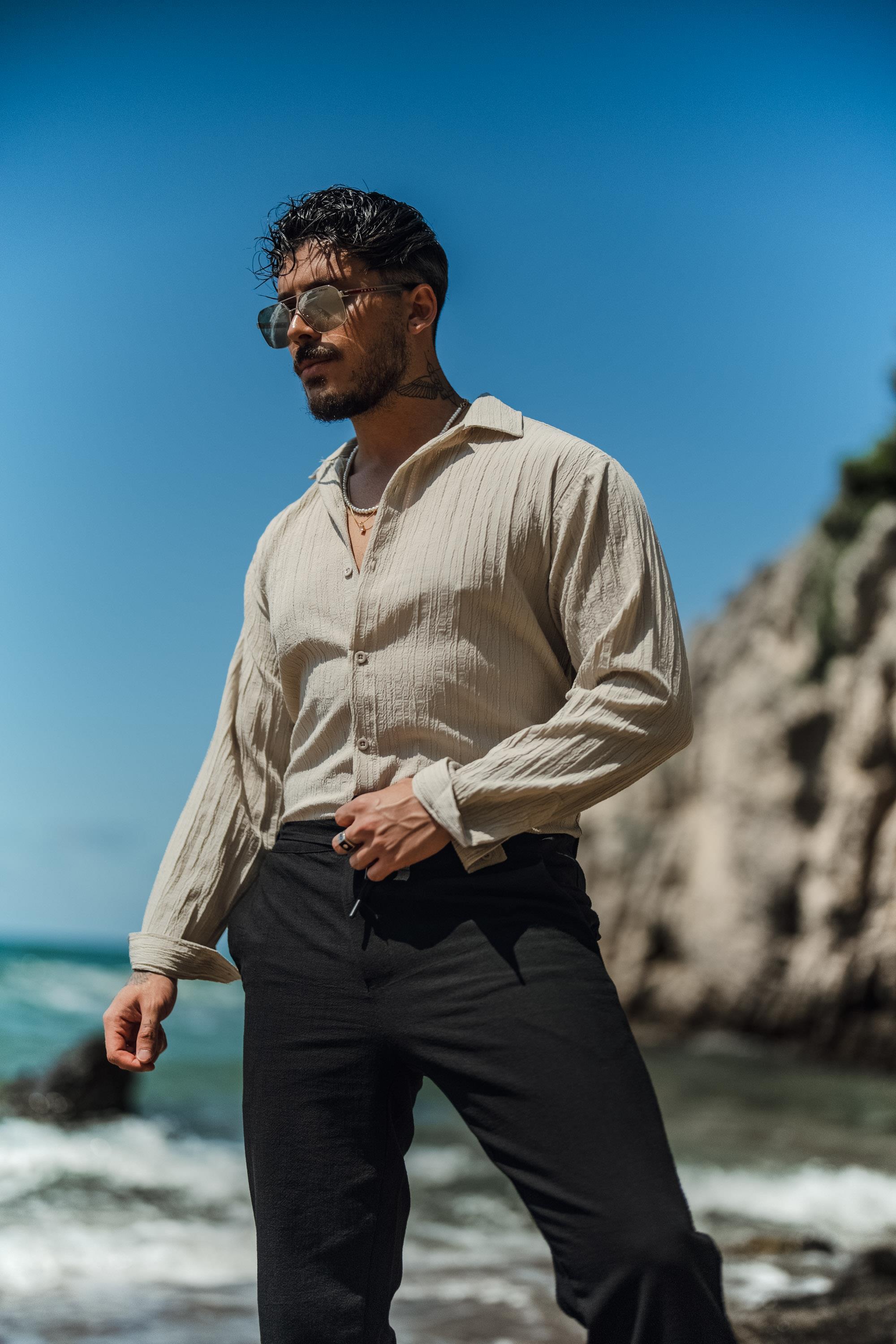 Bürümcük Kumaş Oversize Gömlek Gri