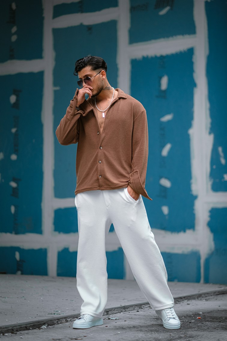 Çapraz Çizgili Oversize Gömlek