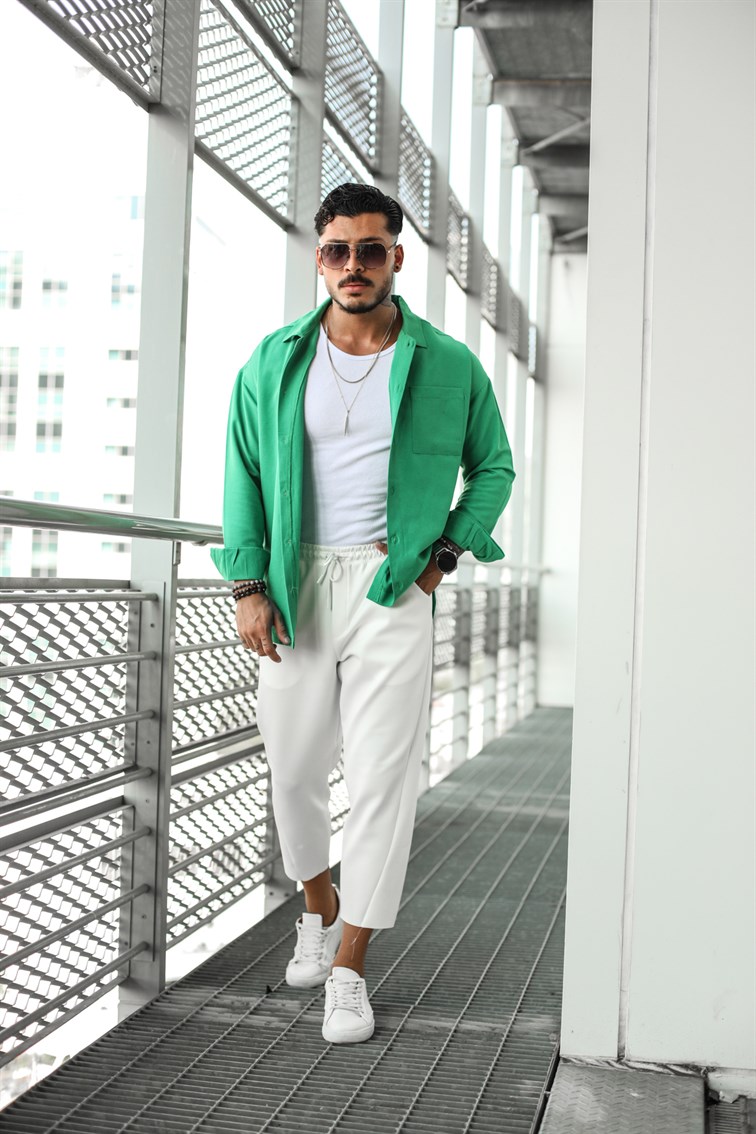 Cep Detaylı Keten Oversize Gömlek