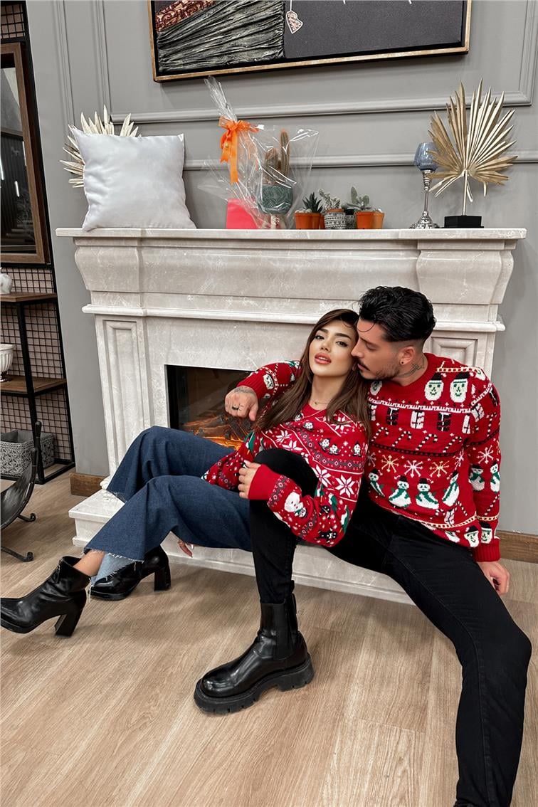 Christmas Unisex Kazak Model 2 Bayan Kırmızı