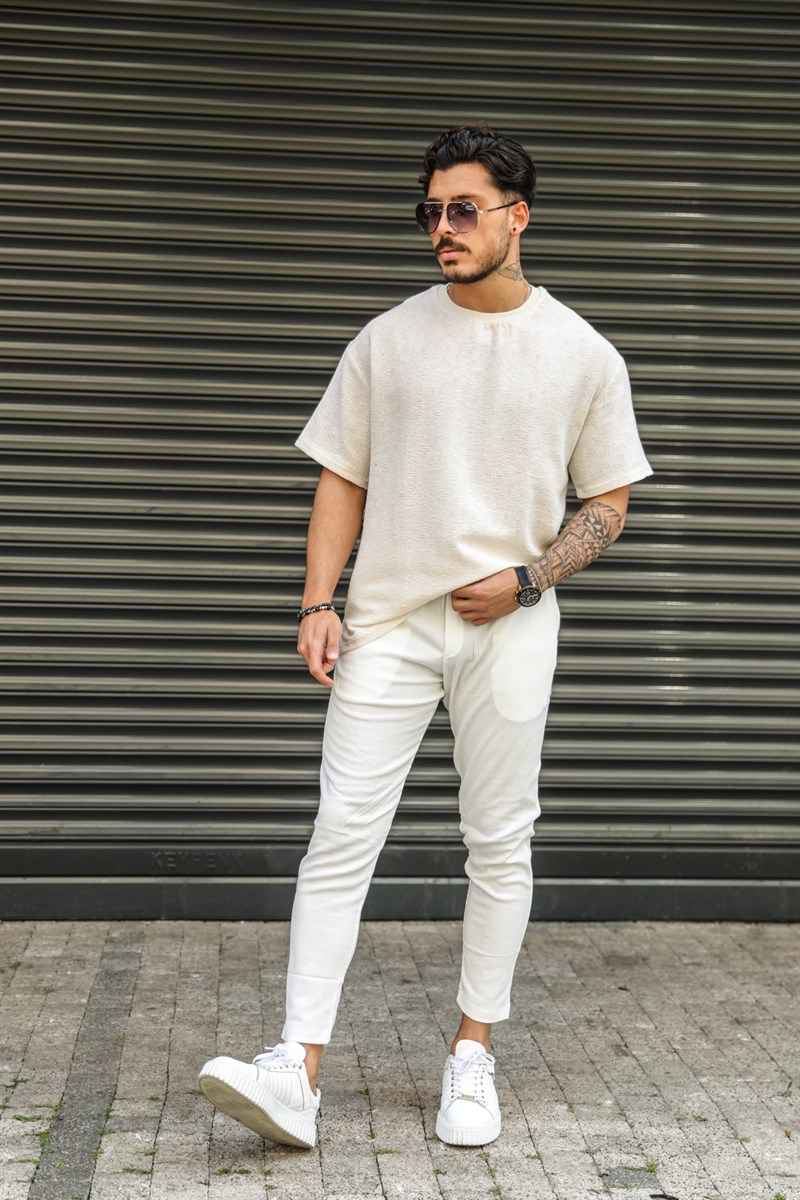 Çiçek Desenli Keten Oversize T-Shirt
