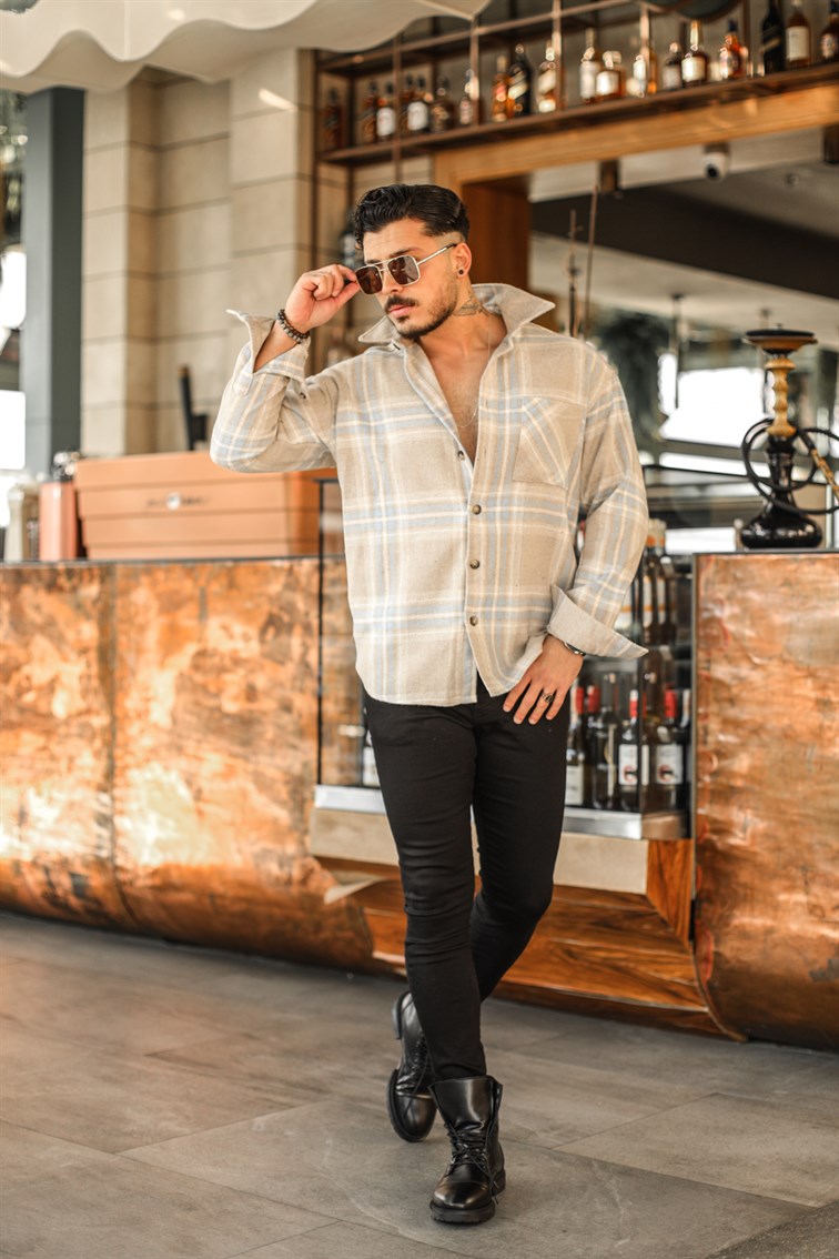 Çift Çizgili Oduncu Oversize Gömlek