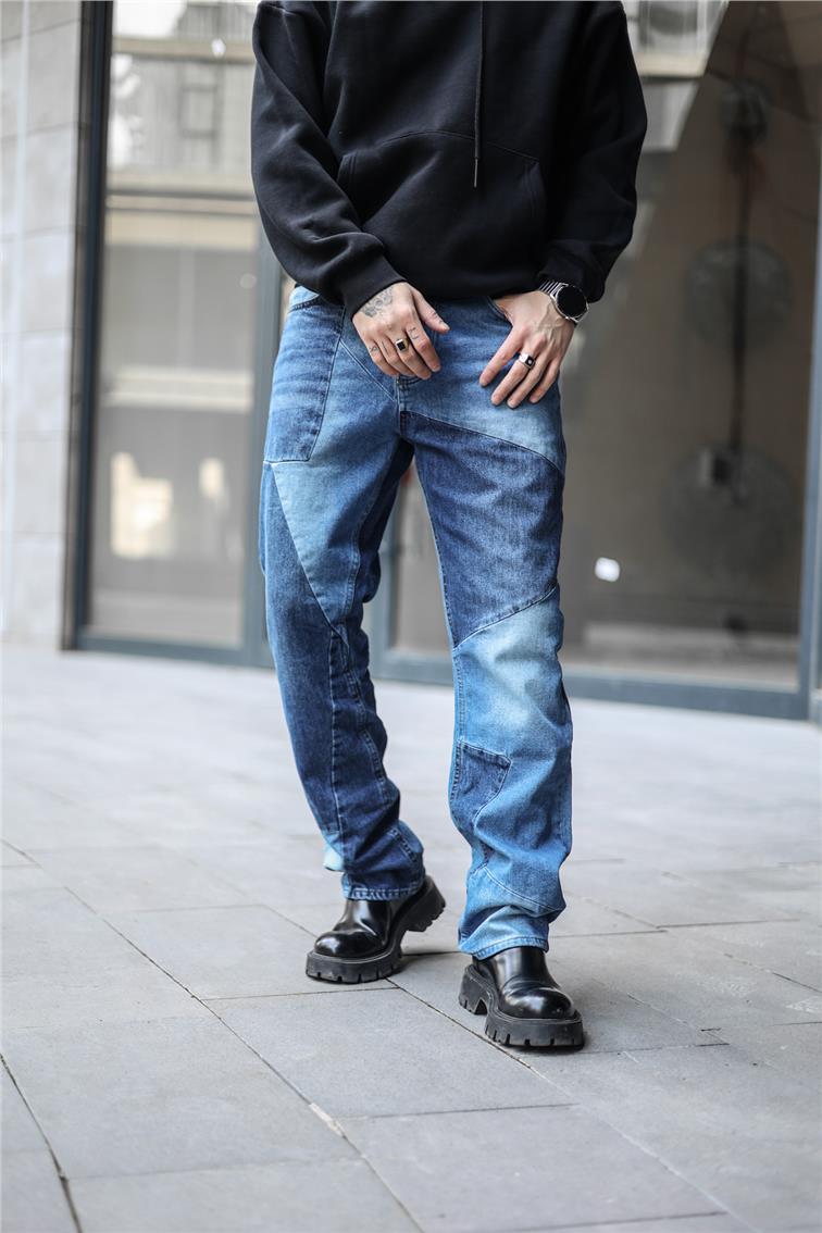 Çift Renk Relaxed Jean Koyu Mavi
