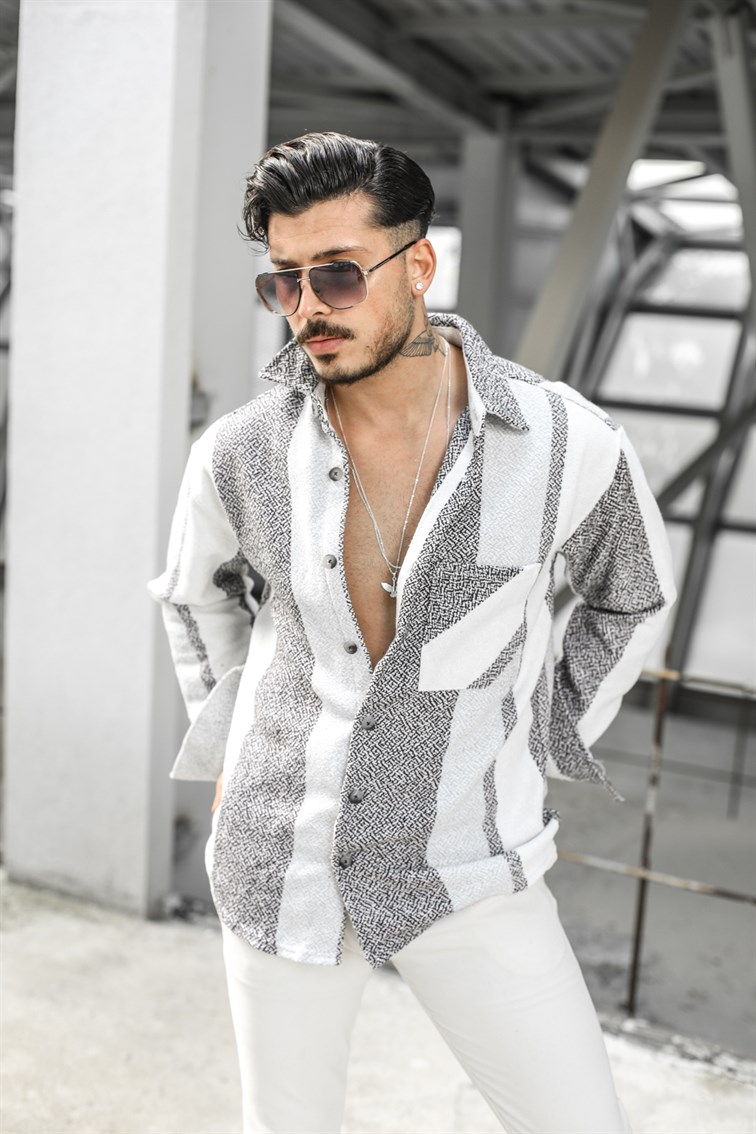 Çift Renk Şeritli Oversize Gömlek