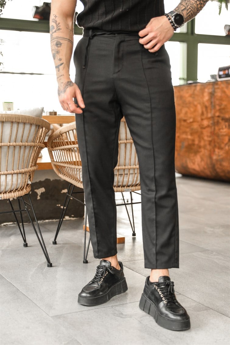 Çizgi Detay Bel Bağlamalı Pantolon