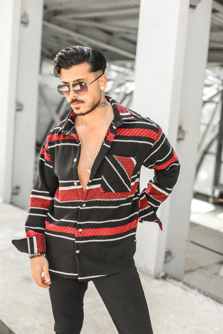 Çizgi Detay Oversize Oduncu Gömlek