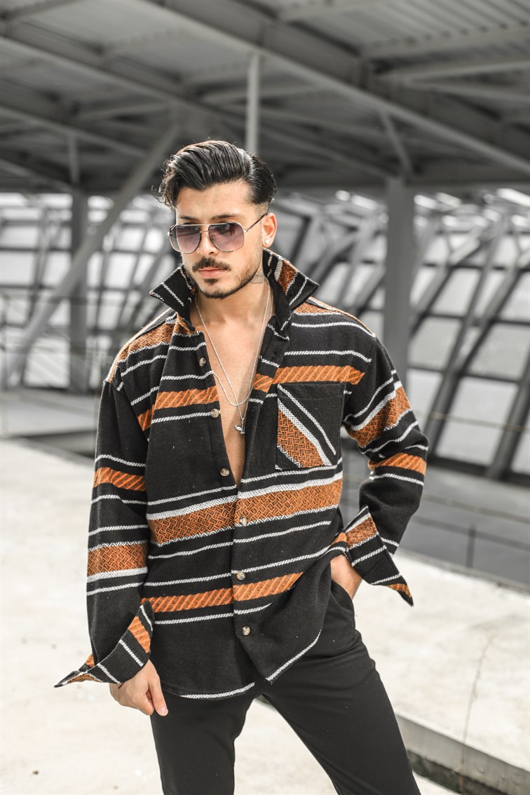Çizgi Detay Oversize Oduncu Gömlek