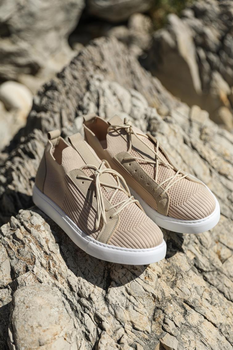 Çizgili Basic Shoes Bej