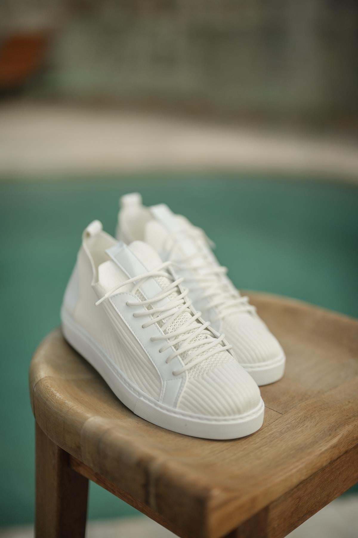 Çizgili Basic Shoes Beyaz