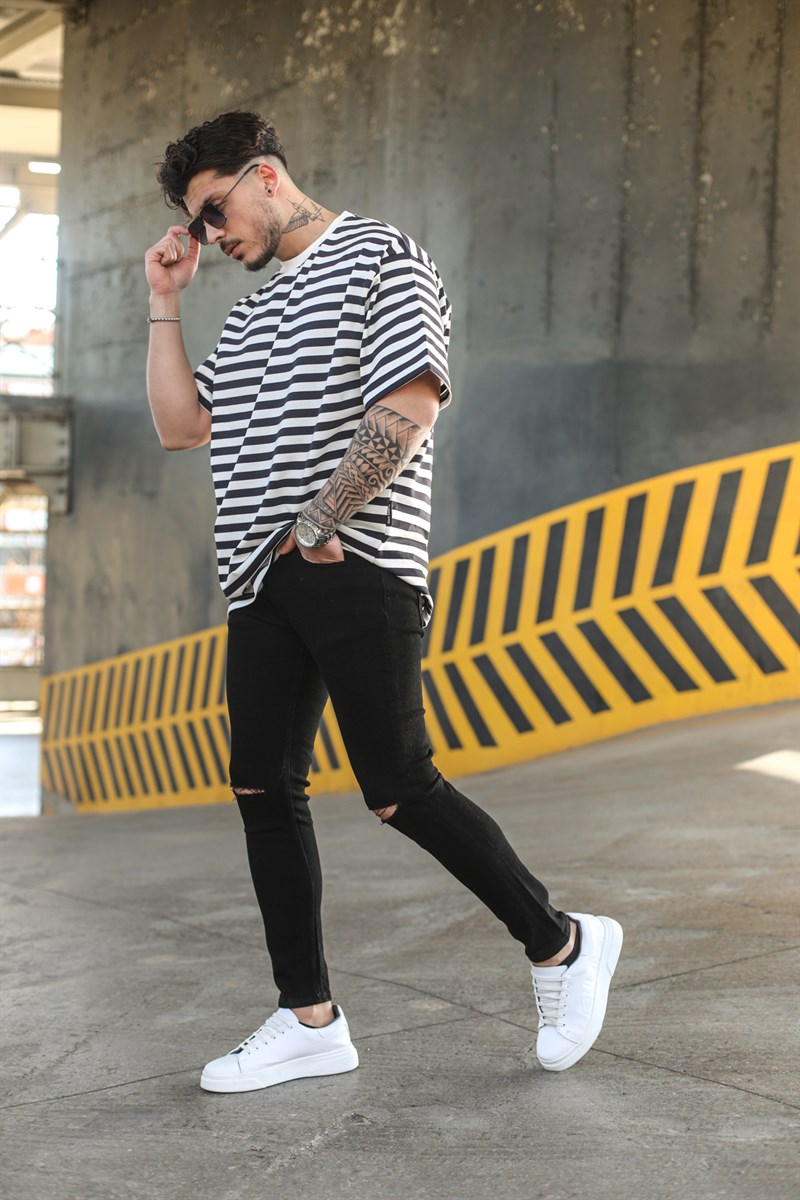 Çizgili Dolgun Kumaş Oversize T-Shirt