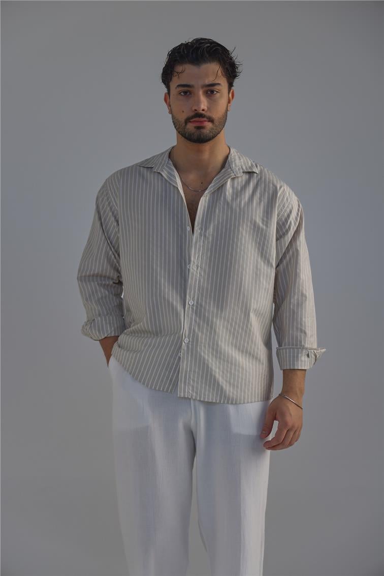 Çizgili Gömlek Krem