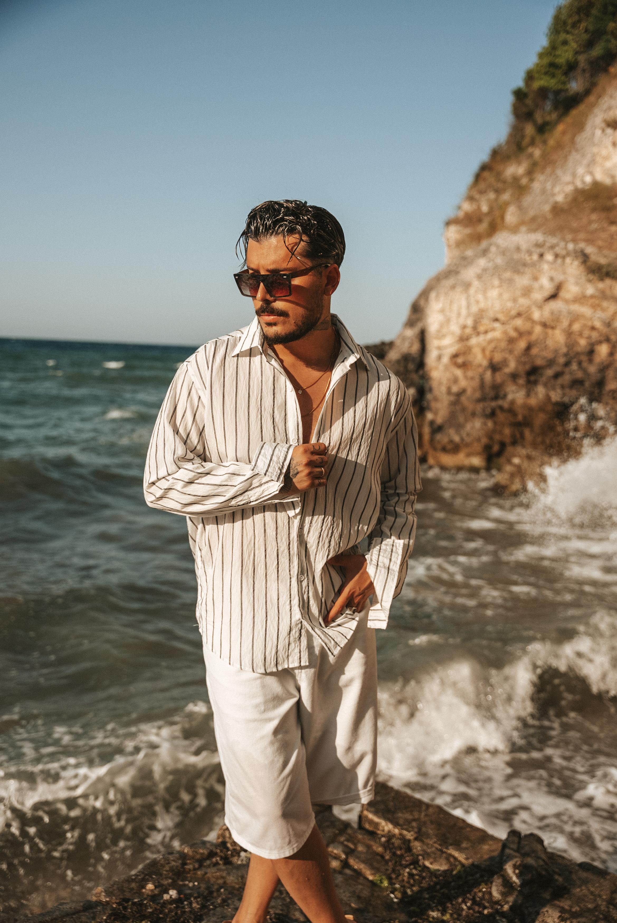 Çizgili Modal Oversize Gömlek White