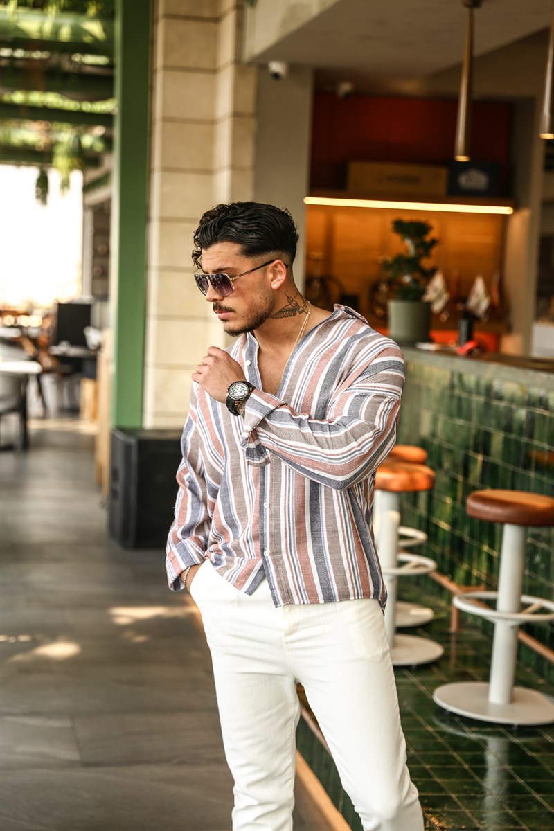 Çizgili Örme Oversize Gömlek