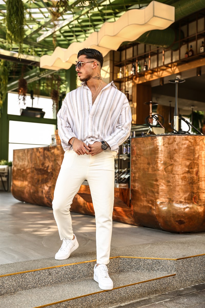 Çizgili Örme Oversize Gömlek