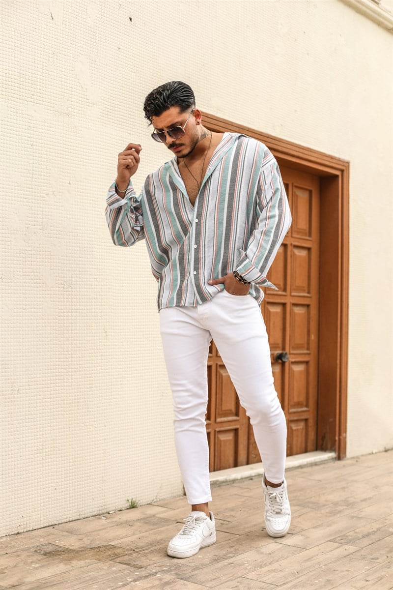 Çizgili Örme Oversize Gömlek