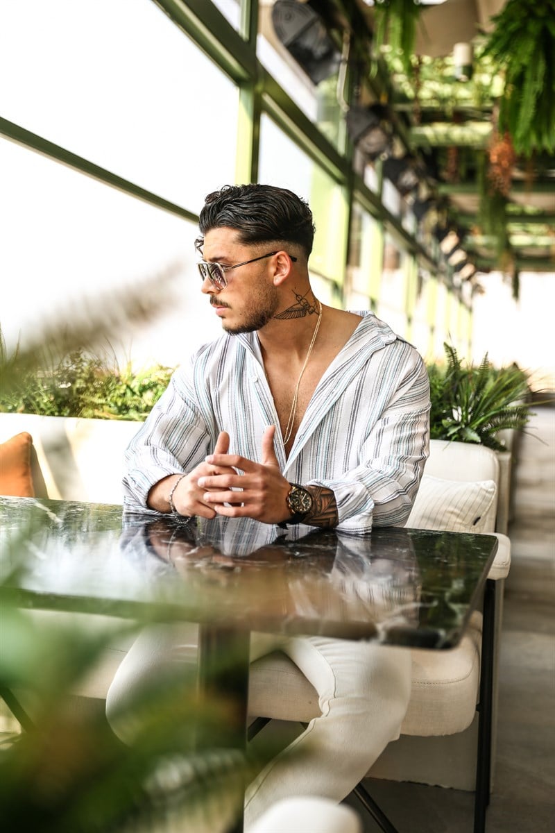 Çizgili Örme Oversize Gömlek