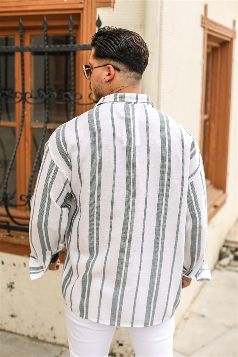 Çizgili Örme Oversize Gömlek