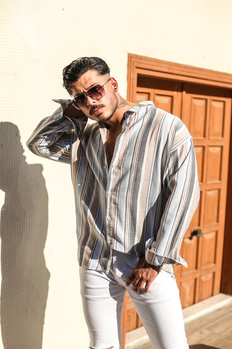 Çizgili Örme Oversize Gömlek