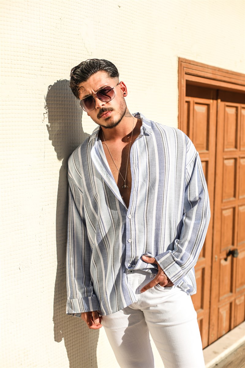 Çizgili Örme Oversize Gömlek