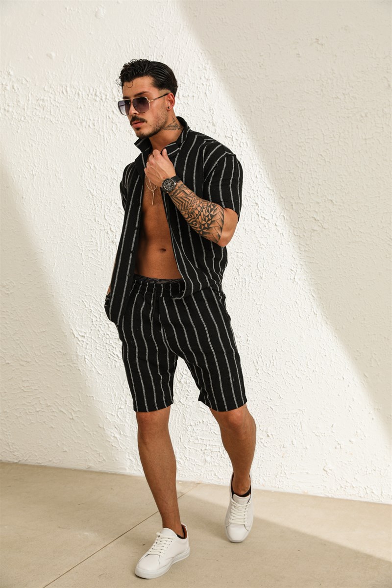 Çizgili Örme Şort