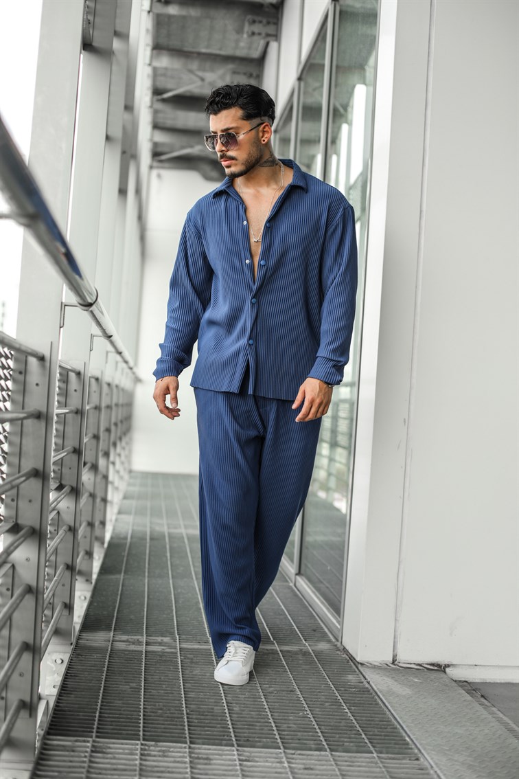 Çizgili Pilili Oversize Gömlek